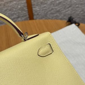 Hermes Kelly Mini 2 19 CM Bag Handmade In Epsom Calfskin Leather Silver Hardware 1Z Jaune Poussin - Image 14