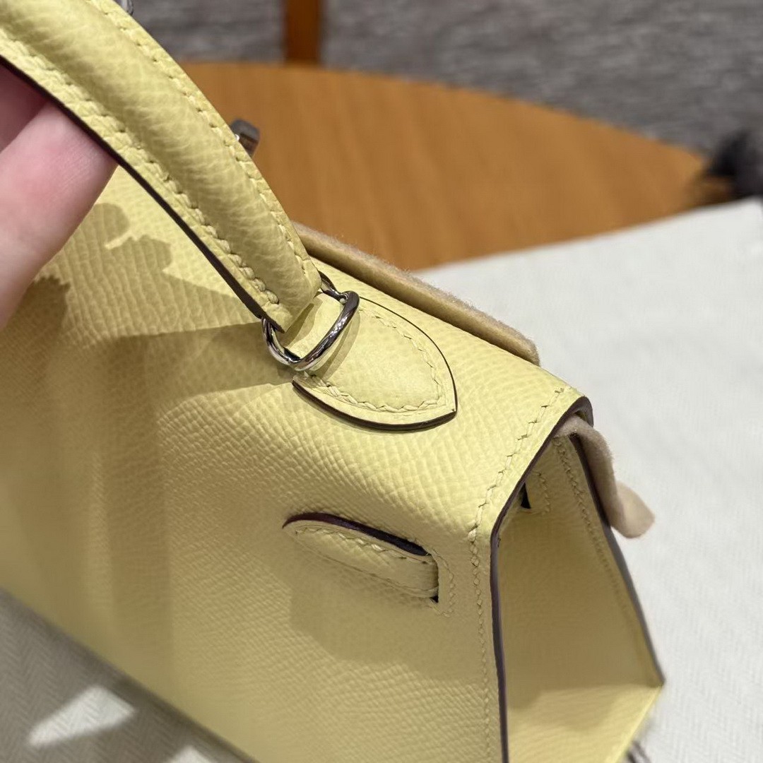 Hermes Kelly Mini 2 19 CM Bag Handmade In Epsom Calfskin Leather Silver Hardware 1Z Jaune Poussin - Image 13