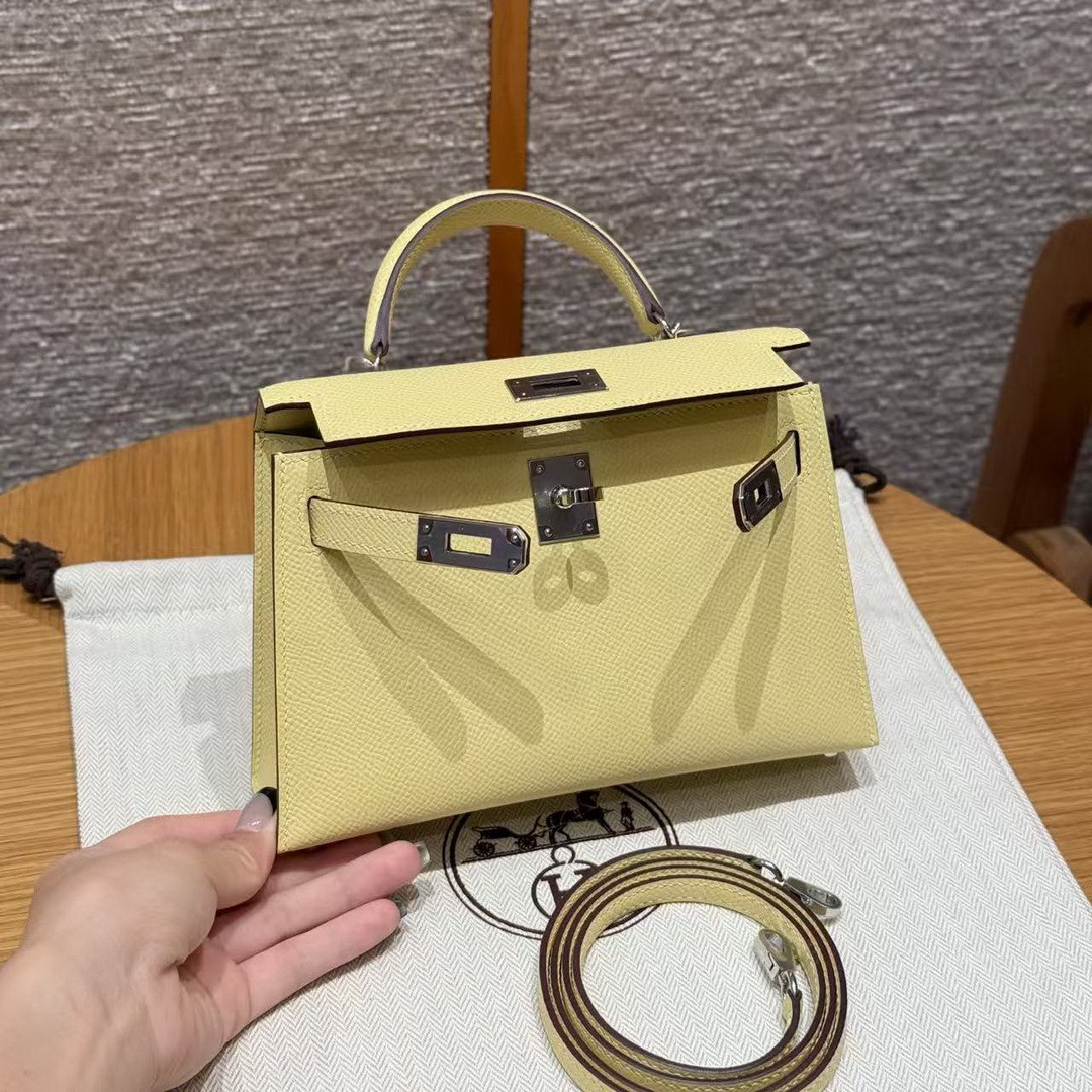 Hermes Kelly Mini 2 19 CM Bag Handmade In Epsom Calfskin Leather Silver Hardware 1Z Jaune Poussin - Image 12
