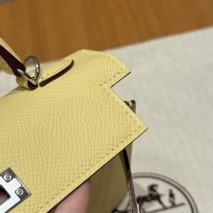 Hermes Kelly Mini 2 19 CM Bag Handmade In Epsom Calfskin Leather Silver Hardware 1Z Jaune Poussin - Image 9