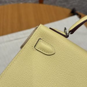 Hermes Kelly Mini 2 19 CM Bag Handmade In Epsom Calfskin Leather Silver Hardware 1Z Jaune Poussin - Image 6