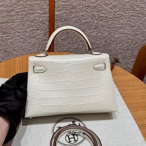 Hermes Kelly Mini 2 19 CM Bag Handmade In Matte Alligator Leather from Mississippi Sliver Hardware 3C Parchemin - Image 2