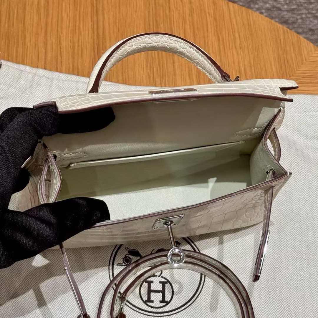 Hermes Kelly Mini 2 19 CM Bag Handmade In Matte Alligator Leather from Mississippi Sliver Hardware 3C Parchemin - Image 10