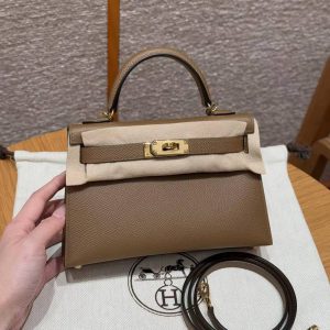 Hermes Kelly Mini 2 19 CM Bag Handmade In Epsom Calfskin Leather Gold Hardware 3G Alezan