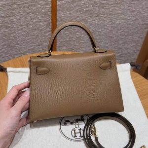 Hermes Kelly Mini 2 19 CM Bag Handmade In Epsom Calfskin Leather Gold Hardware 3G Alezan - Image 2