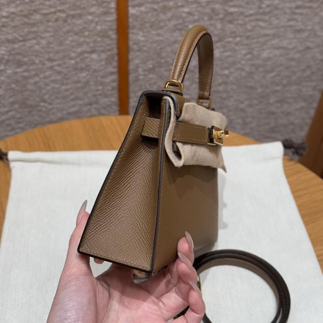 Hermes Kelly Mini 2 19 CM Bag Handmade In Epsom Calfskin Leather Gold Hardware 3G Alezan - Image 17