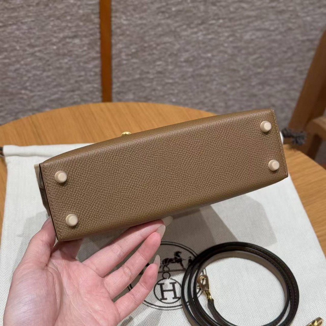 Hermes Kelly Mini 2 19 CM Bag Handmade In Epsom Calfskin Leather Gold Hardware 3G Alezan - Image 16