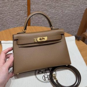 Hermes Kelly Mini 2 19 CM Bag Handmade In Epsom Calfskin Leather Gold Hardware 3G Alezan - Image 15