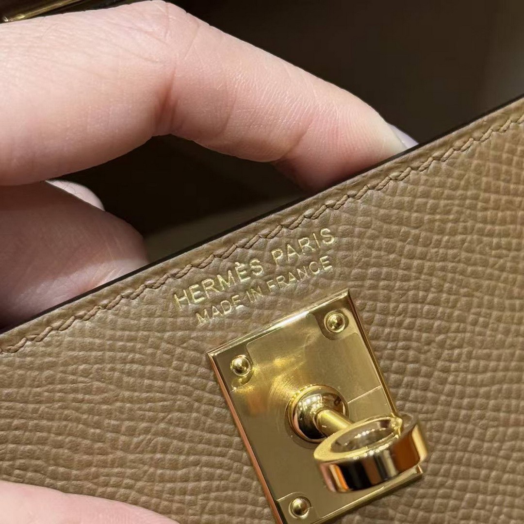 Hermes Kelly Mini 2 19 CM Bag Handmade In Epsom Calfskin Leather Gold Hardware 3G Alezan - Image 4