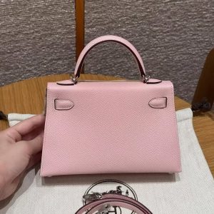 Hermes Kelly Mini 2 19 CM Bag Handmade In Epsom Calfskin Leather Silver Hardware 3Q Rose Sakura - Image 2