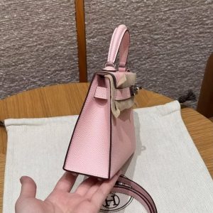 Hermes Kelly Mini 2 19 CM Bag Handmade In Epsom Calfskin Leather Silver Hardware 3Q Rose Sakura - Image 20