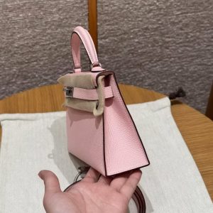 Hermes Kelly Mini 2 19 CM Bag Handmade In Epsom Calfskin Leather Silver Hardware 3Q Rose Sakura - Image 19