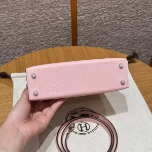 Hermes Kelly Mini 2 19 CM Bag Handmade In Epsom Calfskin Leather Silver Hardware 3Q Rose Sakura - Image 18