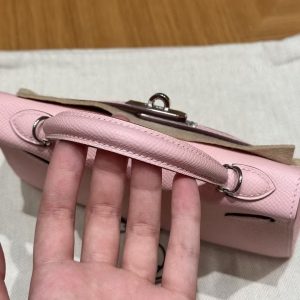 Hermes Kelly Mini 2 19 CM Bag Handmade In Epsom Calfskin Leather Silver Hardware 3Q Rose Sakura - Image 17