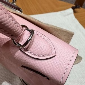 Hermes Kelly Mini 2 19 CM Bag Handmade In Epsom Calfskin Leather Silver Hardware 3Q Rose Sakura - Image 16