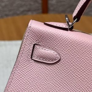 Hermes Kelly Mini 2 19 CM Bag Handmade In Epsom Calfskin Leather Silver Hardware 3Q Rose Sakura - Image 15