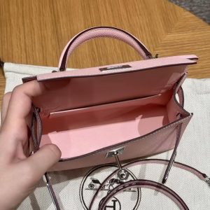 Hermes Kelly Mini 2 19 CM Bag Handmade In Epsom Calfskin Leather Silver Hardware 3Q Rose Sakura - Image 14