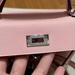 Hermes Kelly Mini 2 19 CM Bag Handmade In Epsom Calfskin Leather Silver Hardware 3Q Rose Sakura - Image 11