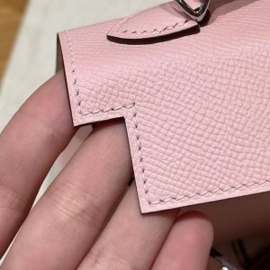 Hermes Kelly Mini 2 19 CM Bag Handmade In Epsom Calfskin Leather Silver Hardware 3Q Rose Sakura - Image 10