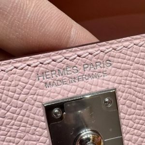 Hermes Kelly Mini 2 19 CM Bag Handmade In Epsom Calfskin Leather Silver Hardware 3Q Rose Sakura - Image 8