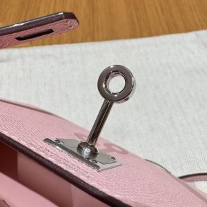 Hermes Kelly Mini 2 19 CM Bag Handmade In Epsom Calfskin Leather Silver Hardware 3Q Rose Sakura - Image 7