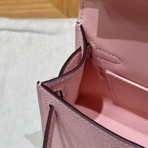 Hermes Kelly Mini 2 19 CM Bag Handmade In Epsom Calfskin Leather Silver Hardware 3Q Rose Sakura - Image 5
