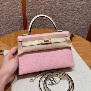 Hermes Kelly Mini 2 19 CM Bag Handmade In Chèvre Calfskin Leather Rose Gold Hardware 3Q Rose Sakura i2 Nata