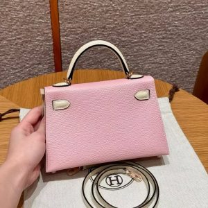 Hermes Kelly Mini 2 19 CM Bag Handmade In Chèvre Calfskin Leather Rose Gold Hardware 3Q Rose Sakura i2 Nata - Image 2
