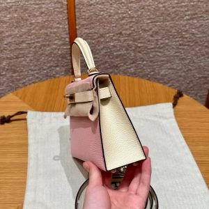 Hermes Kelly Mini 2 19 CM Bag Handmade In Chèvre Calfskin Leather Rose Gold Hardware 3Q Rose Sakura i2 Nata - Image 19