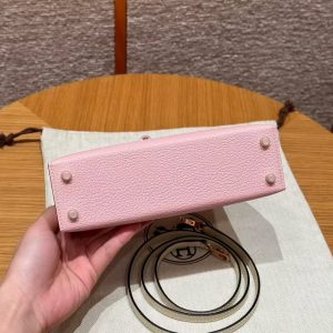 Hermes Kelly Mini 2 19 CM Bag Handmade In Chèvre Calfskin Leather Rose Gold Hardware 3Q Rose Sakura i2 Nata - Image 17