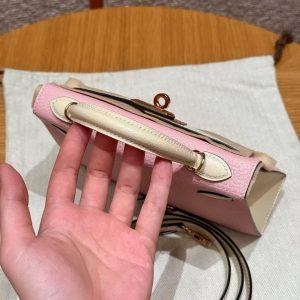 Hermes Kelly Mini 2 19 CM Bag Handmade In Chèvre Calfskin Leather Rose Gold Hardware 3Q Rose Sakura i2 Nata - Image 16