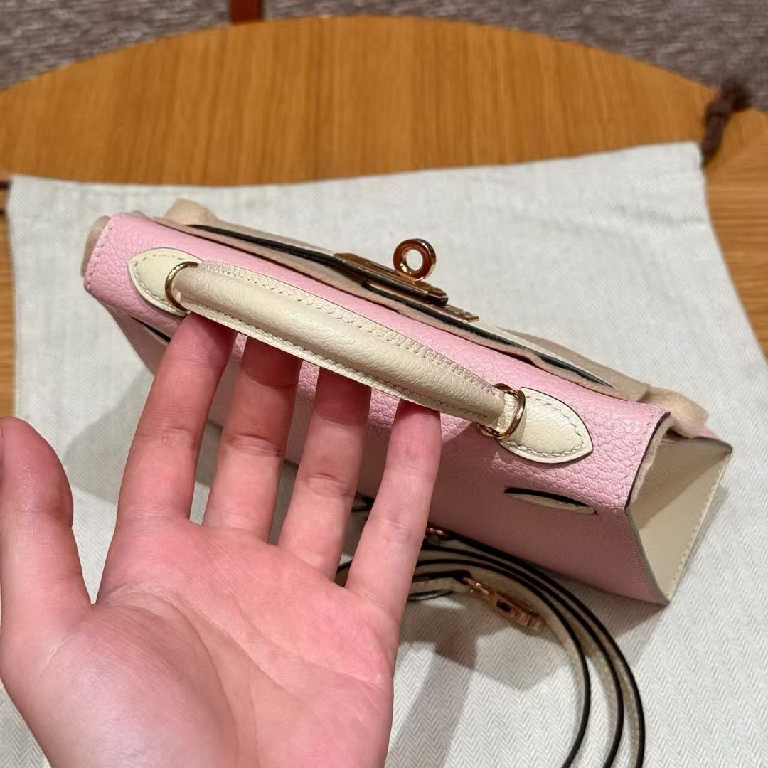 Hermes Kelly Mini 2 19 CM Bag Handmade In Chèvre Calfskin Leather Rose Gold Hardware 3Q Rose Sakura i2 Nata - Image 16