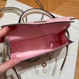 Hermes Kelly Mini 2 19 CM Bag Handmade In Chèvre Calfskin Leather Rose Gold Hardware 3Q Rose Sakura i2 Nata - Image 15