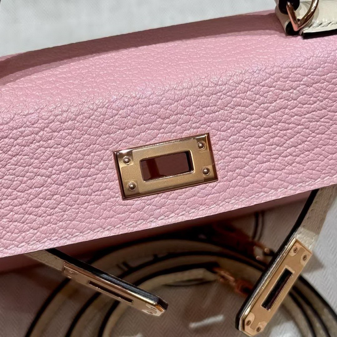 Hermes Kelly Mini 2 19 CM Bag Handmade In Chèvre Calfskin Leather Rose Gold Hardware 3Q Rose Sakura i2 Nata - Image 12