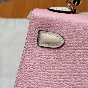 Hermes Kelly Mini 2 19 CM Bag Handmade In Chèvre Calfskin Leather Rose Gold Hardware 3Q Rose Sakura i2 Nata - Image 10