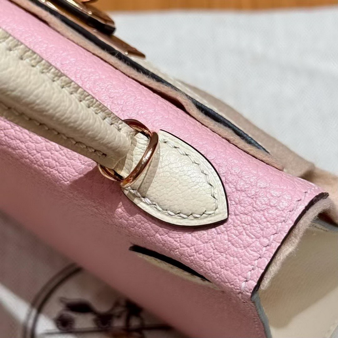 Hermes Kelly Mini 2 19 CM Bag Handmade In Chèvre Calfskin Leather Rose Gold Hardware 3Q Rose Sakura i2 Nata - Image 9