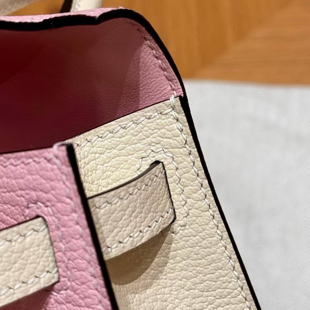 Hermes Kelly Mini 2 19 CM Bag Handmade In Chèvre Calfskin Leather Rose Gold Hardware 3Q Rose Sakura i2 Nata - Image 7