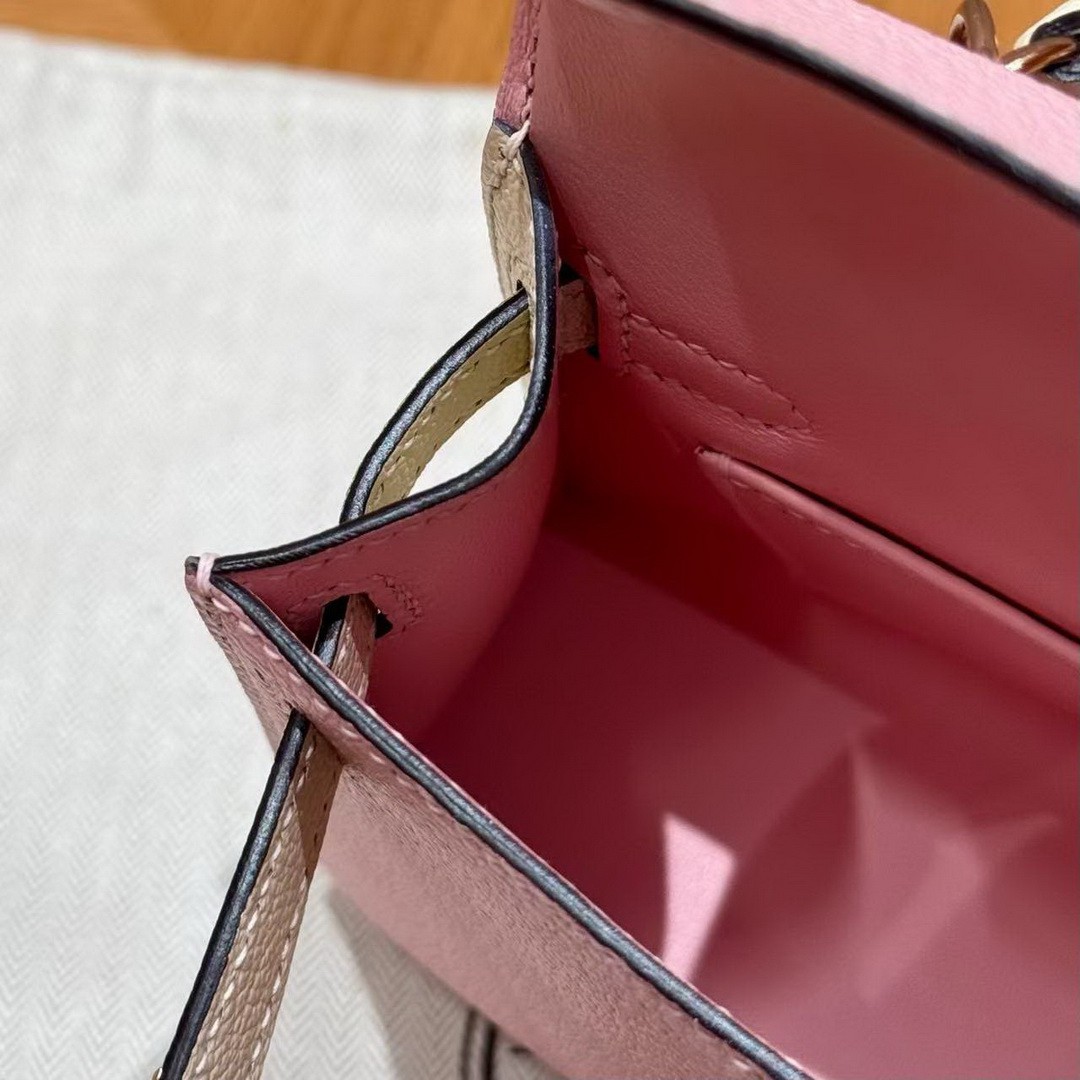 Hermes Kelly Mini 2 19 CM Bag Handmade In Chèvre Calfskin Leather Rose Gold Hardware 3Q Rose Sakura i2 Nata - Image 6