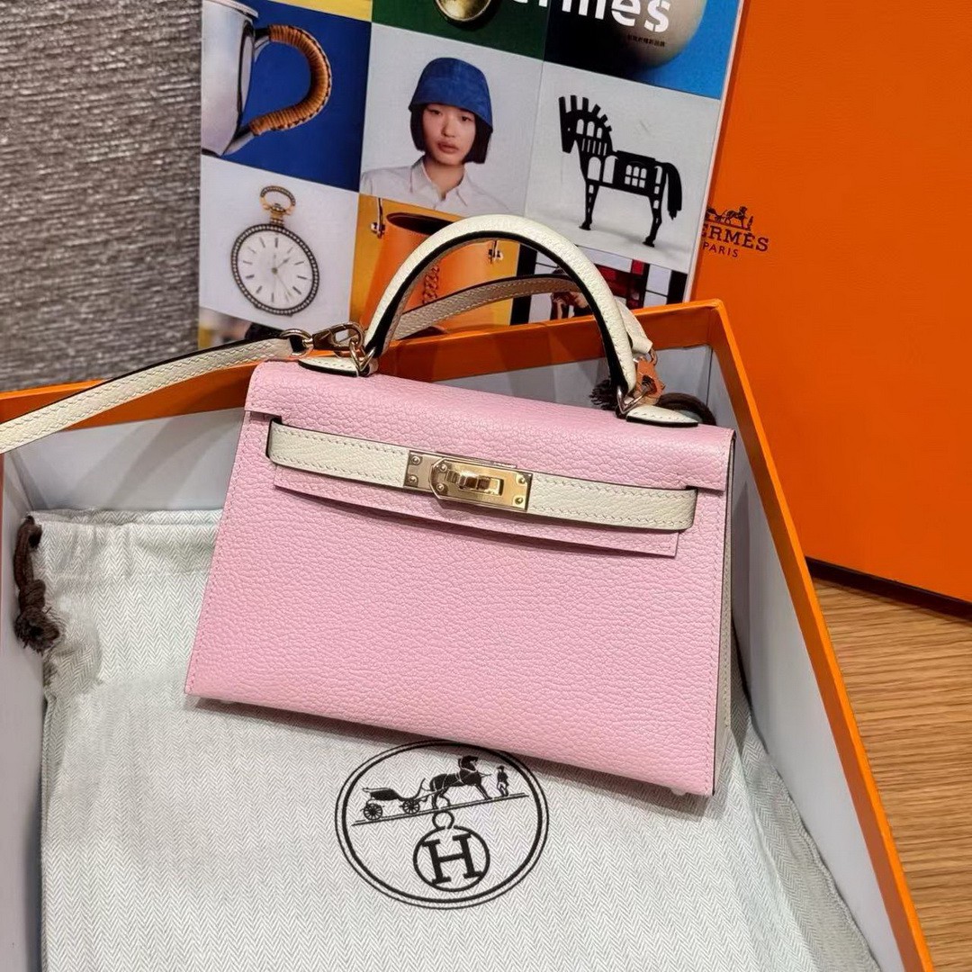Hermes Kelly Mini 2 19 CM Bag Handmade In Chèvre Calfskin Leather Rose Gold Hardware 3Q Rose Sakura i2 Nata - Image 5
