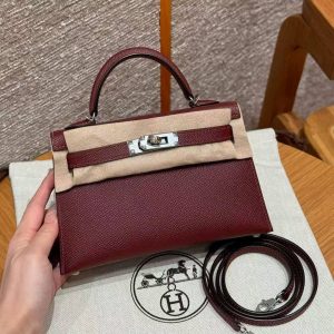 Hermes Kelly Mini 2 19 CM Bag Handmade In Epsom Calfskin Leather Silver Hardware 55 Rouge H