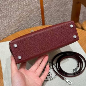 Hermes Kelly Mini 2 19 CM Bag Handmade In Epsom Calfskin Leather Silver Hardware 55 Rouge H - Image 23