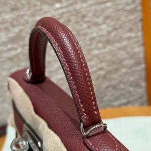 Hermes Kelly Mini 2 19 CM Bag Handmade In Epsom Calfskin Leather Silver Hardware 55 Rouge H - Image 22