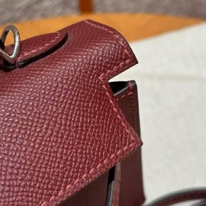 Hermes Kelly Mini 2 19 CM Bag Handmade In Epsom Calfskin Leather Silver Hardware 55 Rouge H - Image 20