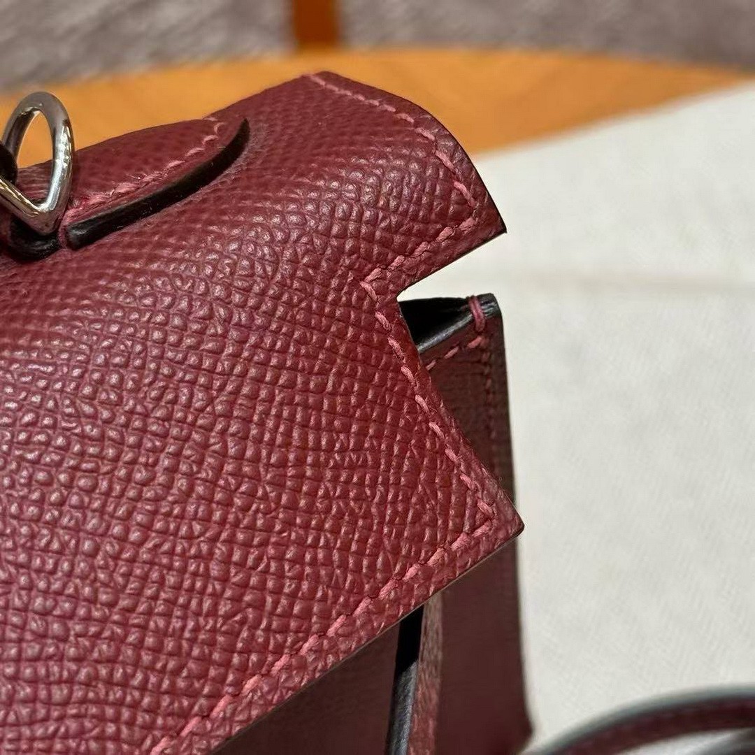 Hermes Kelly Mini 2 19 CM Bag Handmade In Epsom Calfskin Leather Silver Hardware 55 Rouge H - Image 20