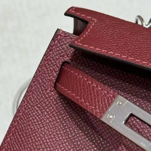 Hermes Kelly Mini 2 19 CM Bag Handmade In Epsom Calfskin Leather Silver Hardware 55 Rouge H - Image 19