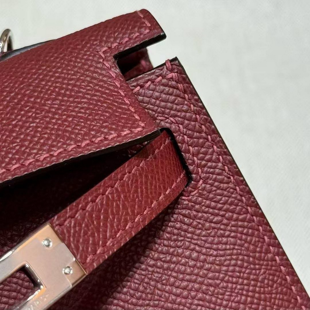 Hermes Kelly Mini 2 19 CM Bag Handmade In Epsom Calfskin Leather Silver Hardware 55 Rouge H - Image 18