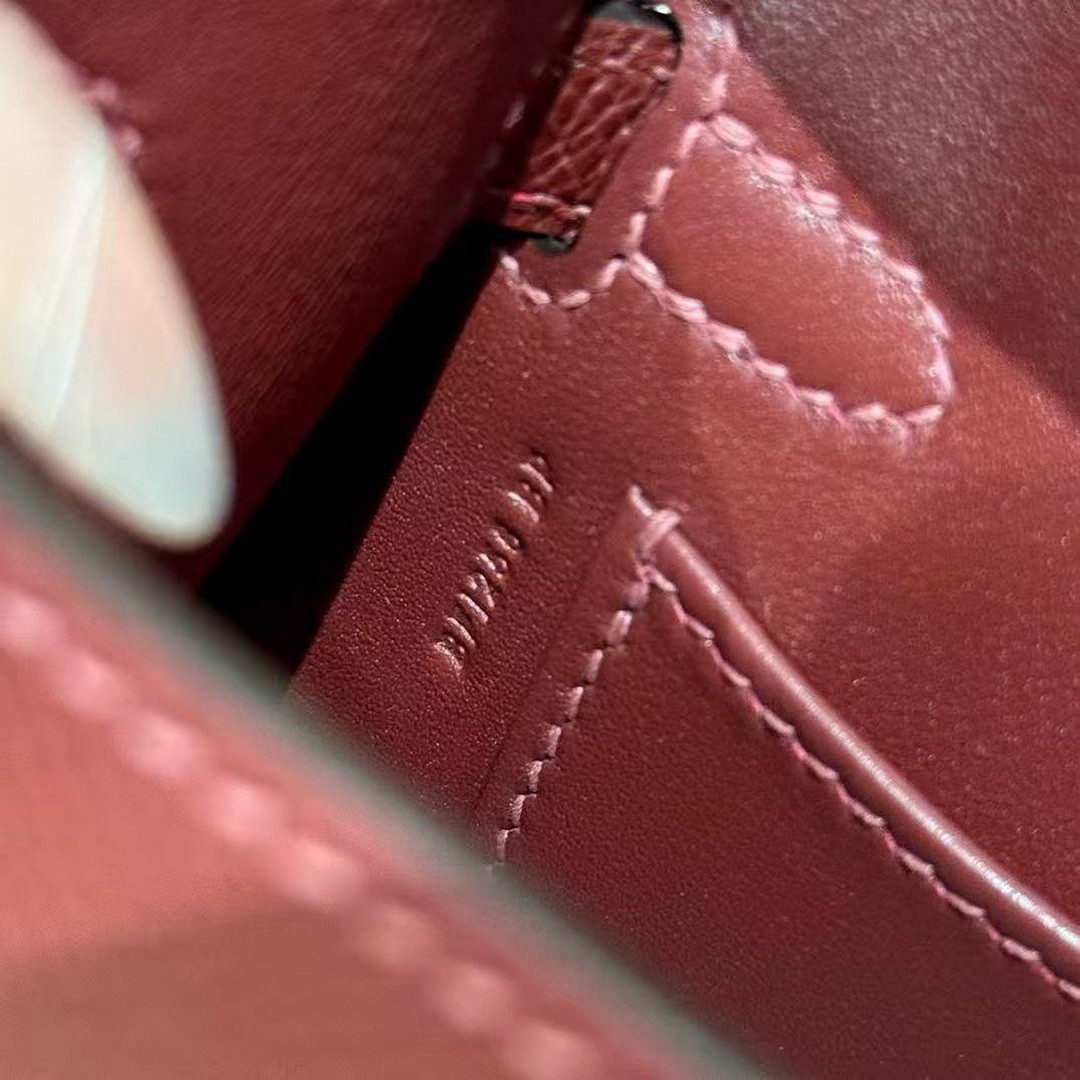 Hermes Kelly Mini 2 19 CM Bag Handmade In Epsom Calfskin Leather Silver Hardware 55 Rouge H - Image 16