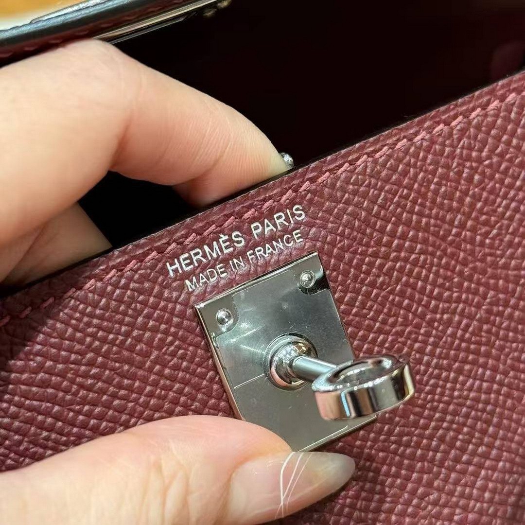 Hermes Kelly Mini 2 19 CM Bag Handmade In Epsom Calfskin Leather Silver Hardware 55 Rouge H - Image 15