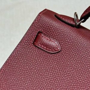 Hermes Kelly Mini 2 19 CM Bag Handmade In Epsom Calfskin Leather Silver Hardware 55 Rouge H - Image 12