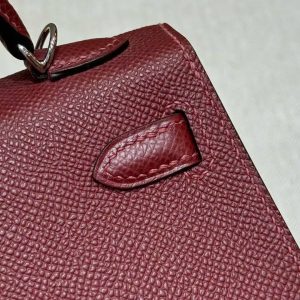 Hermes Kelly Mini 2 19 CM Bag Handmade In Epsom Calfskin Leather Silver Hardware 55 Rouge H - Image 11